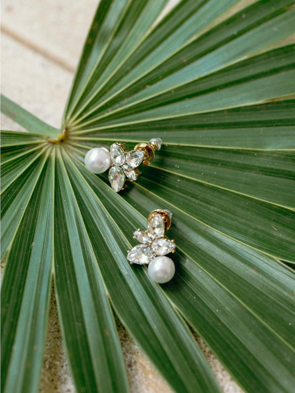 Gold Pearl & Crystal Floral Stud Earrings - Women Jewelry